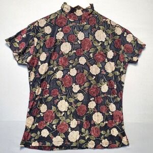 Unbranded Floral Mesh Mock Neck Top Womens M Sheer Gothic Fairycore Romantic